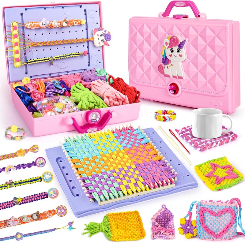 Nicella Multi-Functional 400+ Pcs Friendship Bracelet Making Kit for Girls,Weaving Loom Kit Toys, Craft Kits for Kids,Age 6-12 Year Old Girls Gifts Ideas, Bracelet & Coaster & Bag Weaving Making kit - Image 1